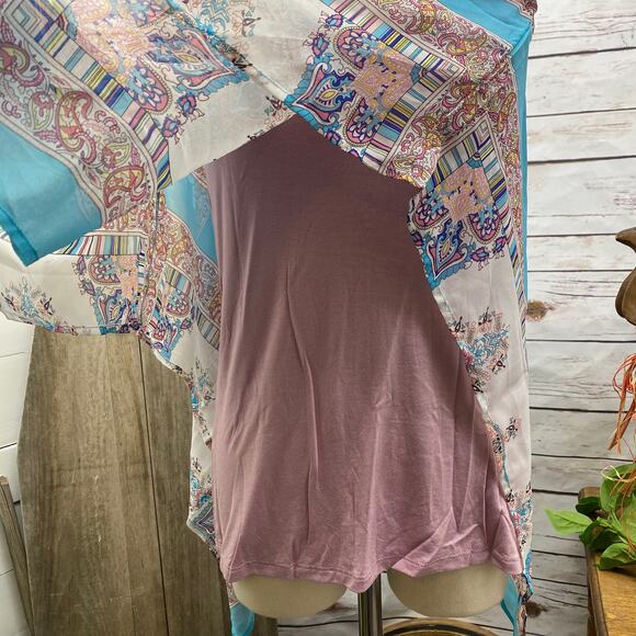 ROZ & ALI Handkerchief Tank Top Combo Shirt Top Blouse Size S Mandala Paisley - Picture 2 of 9